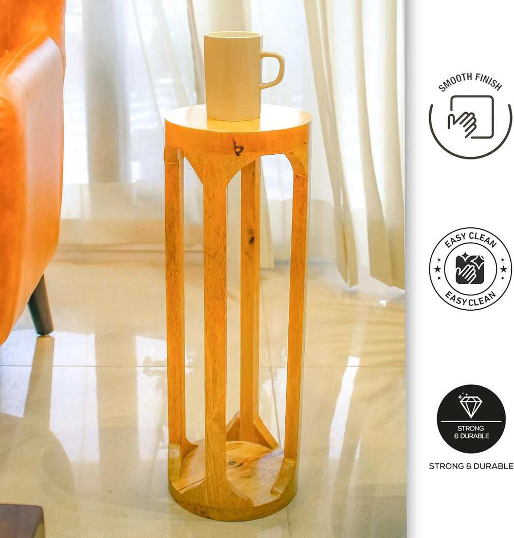Modern Wooden Round Drink Table, 8x8x23 inch, Wooden Accent Pedestal Side Tab...