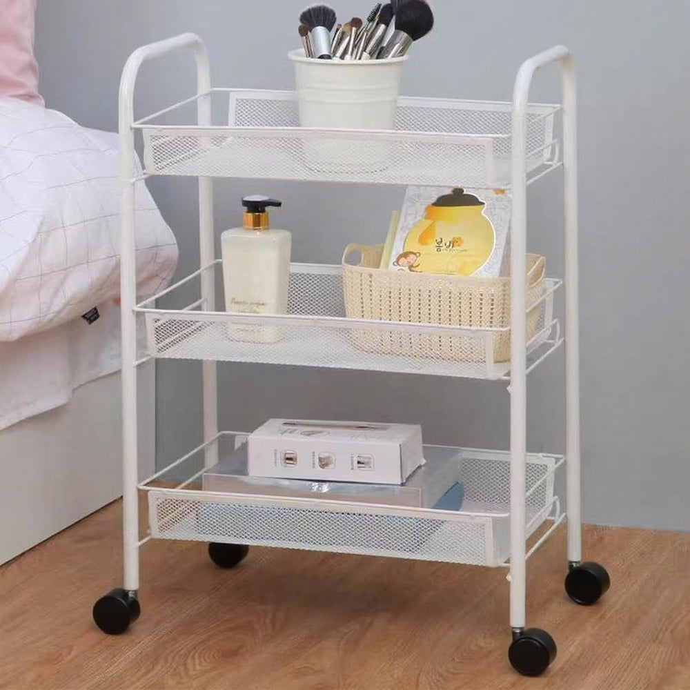 Storage Carts 3-Tier, Metal Utility Rolling Cart with Wheels, Snack Shelves, ...