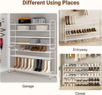 KEETDY 4-Tier Long Shoe Rack for Closet Floor, Wide Shoe Organizer Storage, Stackable Shoe Rack for Entryway Metal Shoe Shelf for 30 Pairs Men Sneakers with Wire Grid for Bedroom, White