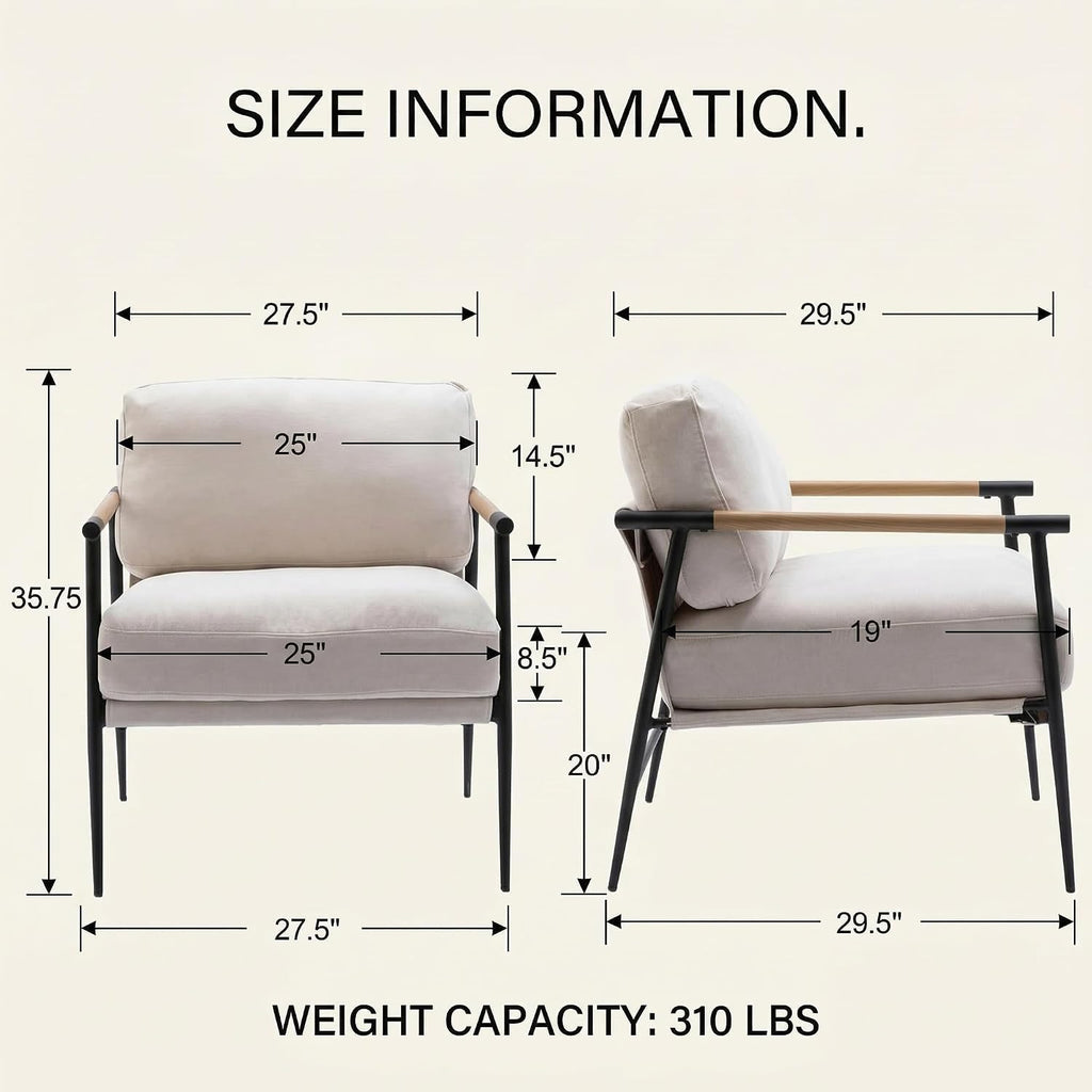 DUOMAY Beige Modern Accent Chair Chenille Upholstered Lounge Bedroom Chair with Metal Legs Comfy Lightweight Living Room Chair Armchair for Home Reading