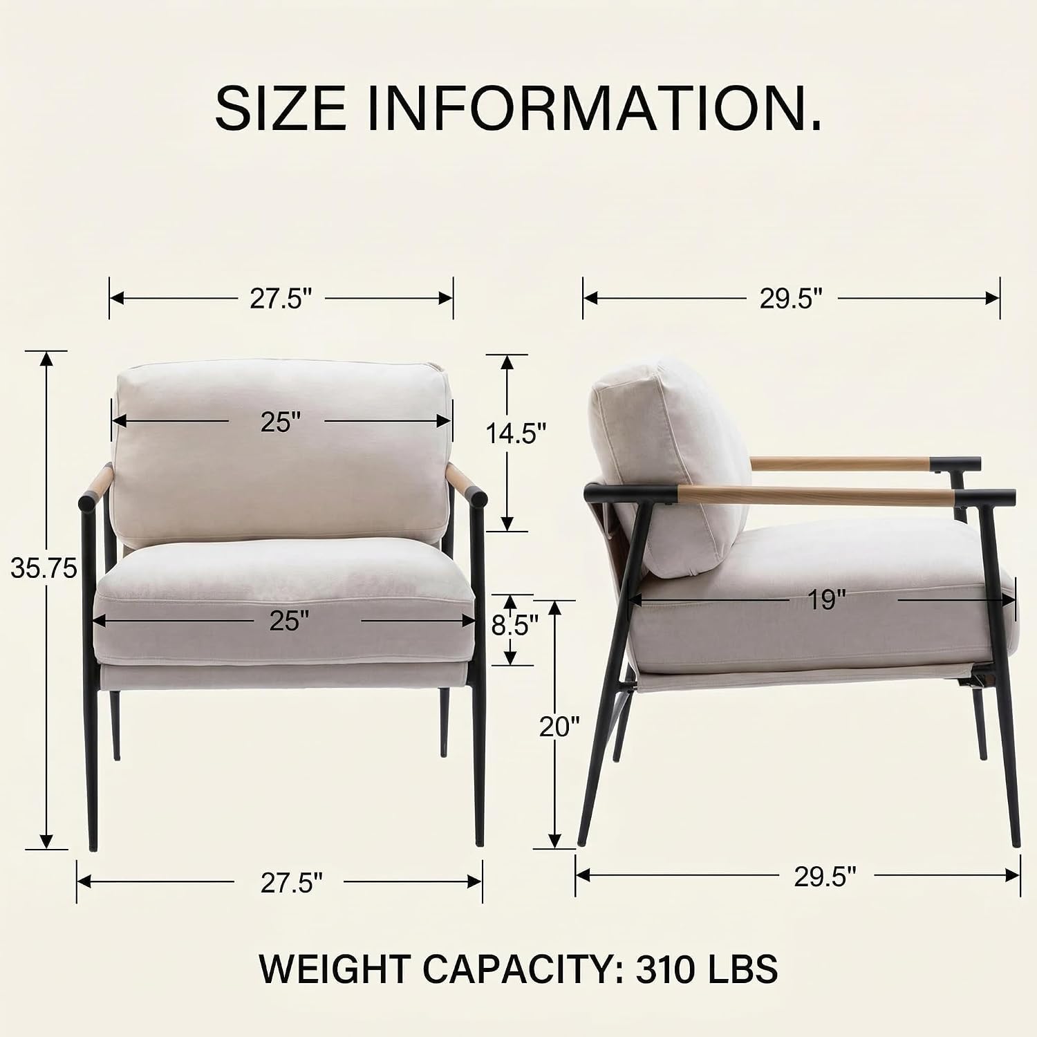 DUOMAY Beige Modern Accent Chair Chenille Upholstered Lounge Bedroom Chair with Metal Legs Comfy Lightweight Living Room Chair Armchair for Home Reading