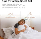 Threadmill Supima Sheet Set | 656 Thread Count Sheets for Twin Mattress | Solid Sateen Bed Sheets Set with 16” Deep Pocket | Soft Breathable 3-Piece Cooling Sheet Set | White Sheets
