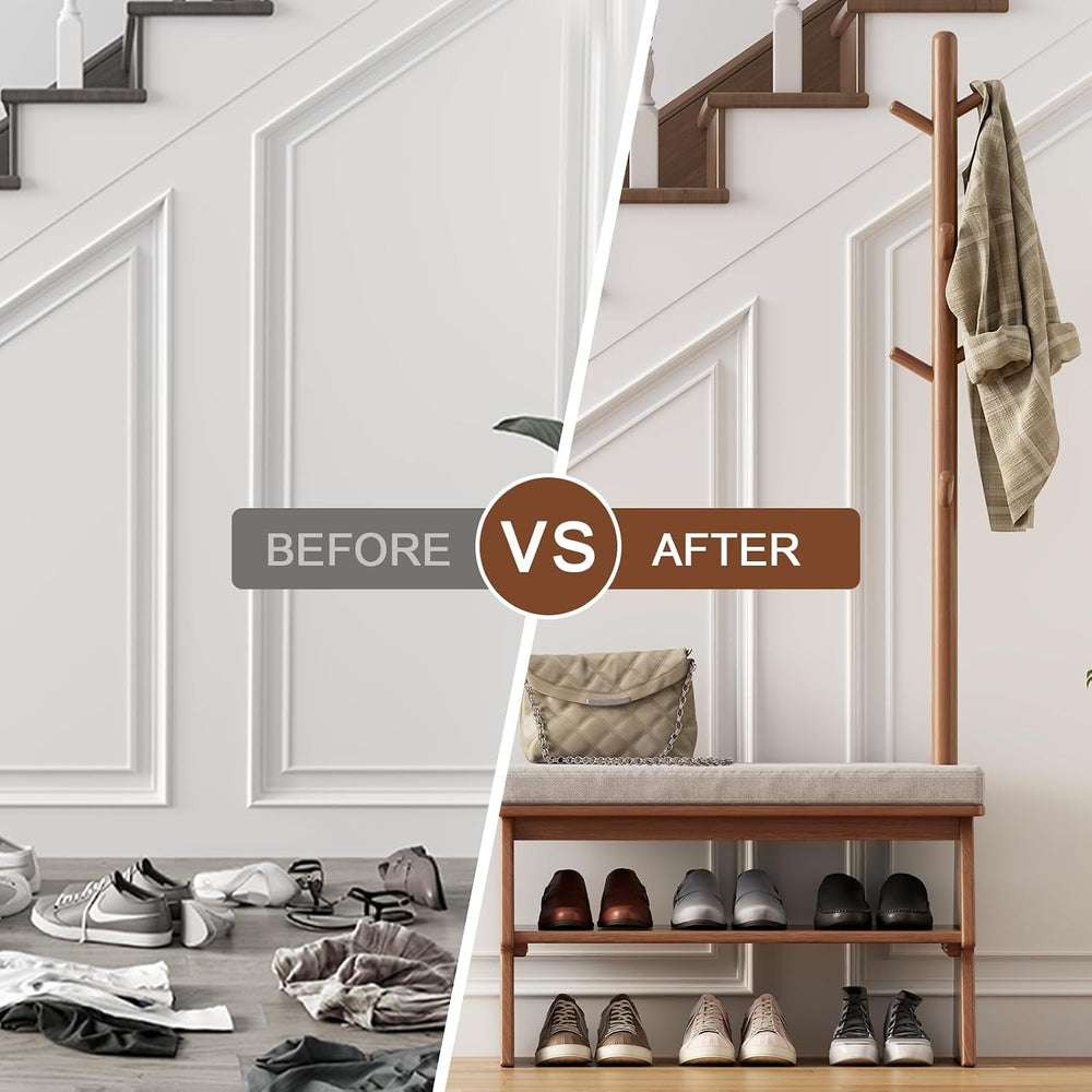 Coat Rack with Shoe Storage,Shoe Rack whit 8 Hook for Offices、Bedroom、Living ...