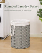 Laundry Hamper Laundry Basket Round 19.0 Gal (72 L) Handwoven Rattan Laundry Basket, Large Wicker Laundry Hamper with Removable Laundry Bag Handles 2 Mesh Bags for Bathroom Living Room Gray