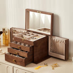 CHOSIN Black Walnut Wooden Jewelry Box, 4-Layer Lockable Wood Jewelry Organizer with Mirror, Side Doors & Brass Handle, Classical Design for Rings, Necklaces, Earrings, Watches, Christmas Gifts