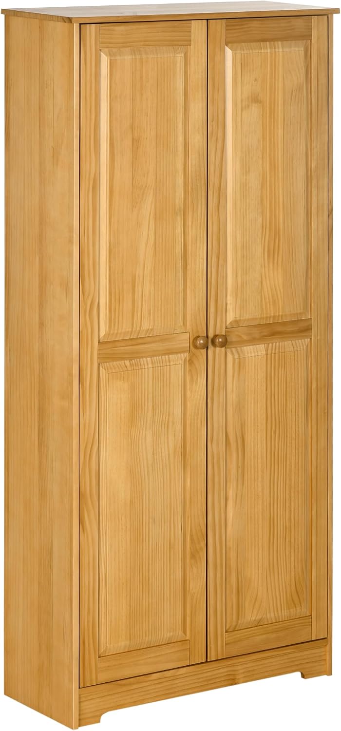 67" Kitchen Pantry Cabinet, Pinewood Storage Cabinet with 2 Door & A...