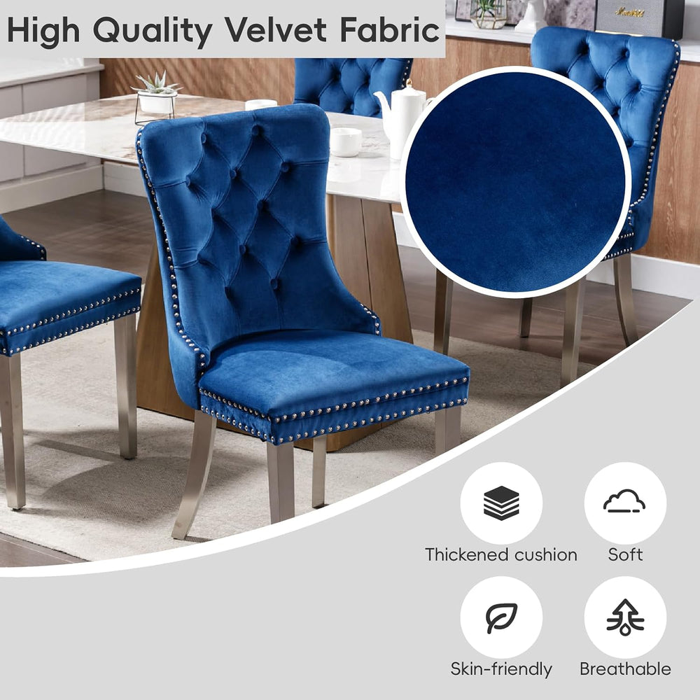 Modern Velvet Upholstered Dining Chairs Set of 4 - Tufted Back with Nailhead ...