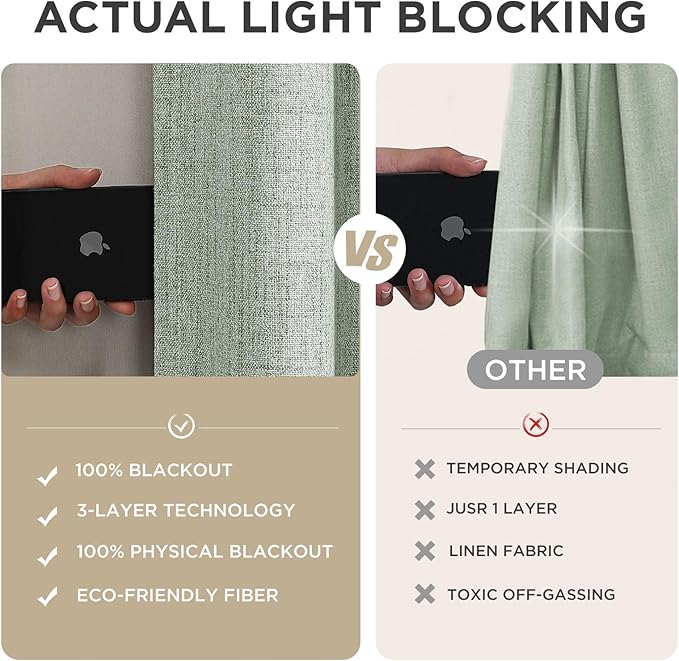 Joydeco Blackout Curtains for Bedroom - 100% Light Blocking 2 Panels Sage Green Drapes 100"W x 96"L, Thermal Insulated Room Darkening Curtains, Linen Textured for Living Room, Rod Pocket & Back Tabs
