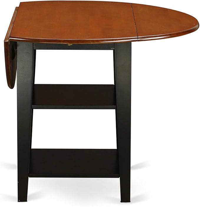 East West Furniture SUAV3-BCH-LC 3 Piece Dining Table Set Contains a Round Dining Room Table with Dropleaf & Shelves and 2 Faux Leather Upholstered Chairs, 42x42 Inch, Black & Cherry