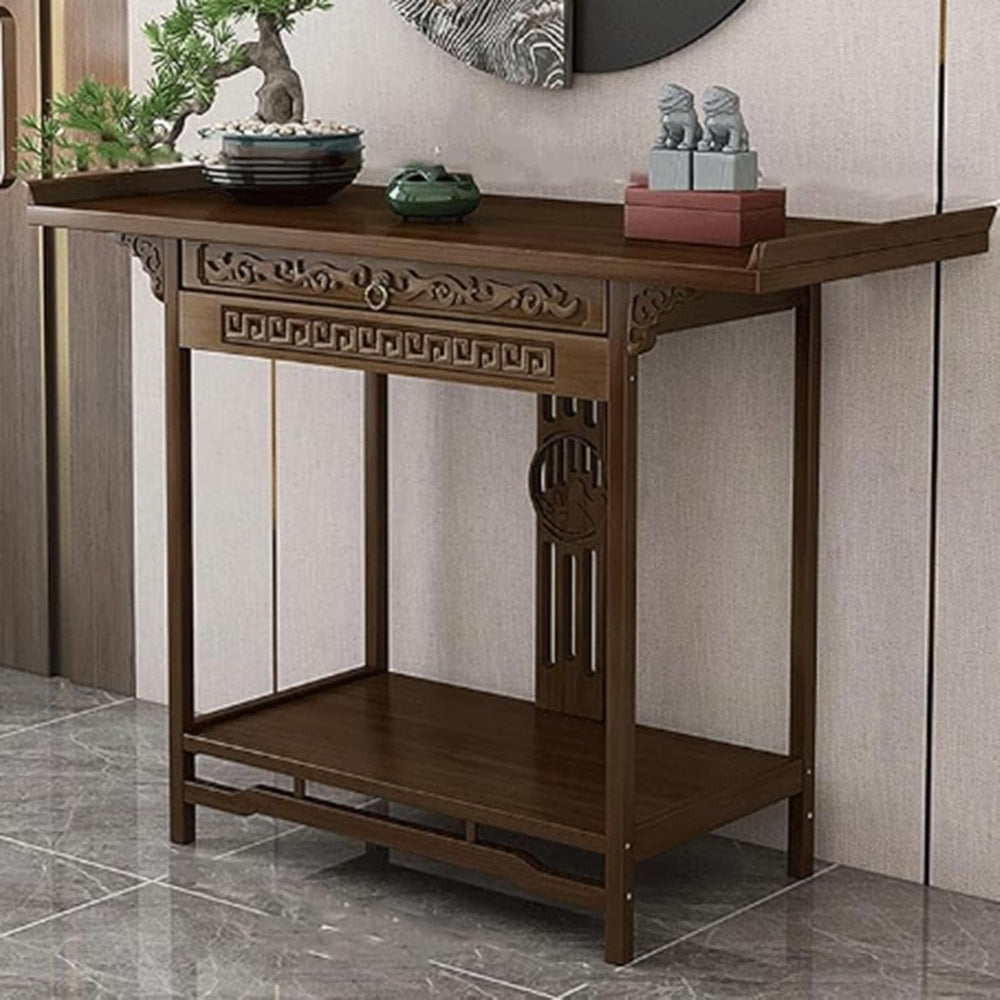 Solid Wood Meditation Table with Storage, Standing Prayer Table, Personal Bud...