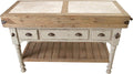 Marble-Top 3-Drawer Kitchen Island with Towel Holder on Side, Chalk White, 62.5 x 27.5 x 41 Inches