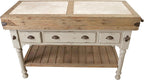 Marble-Top 3-Drawer Kitchen Island with Towel Holder on Side, Chalk White, 62.5 x 27.5 x 41 Inches