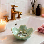 Sage Green Flower Ring Dish Ceramic Jewelry Tray Small Trinket Dish | Ring Bowl Jewelry Holder Organizer for Vanity/Bathroom/Nightstand, Birthday/Xmas/Engagement Gift for Women/Best Friends/Bride