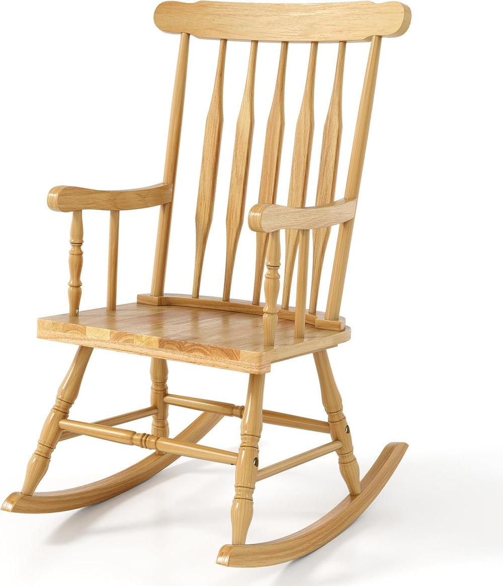 GIANTEX Outdoor Wood Rocking Chair, Patio Rocking Chair, Natural | Solid Rubb...