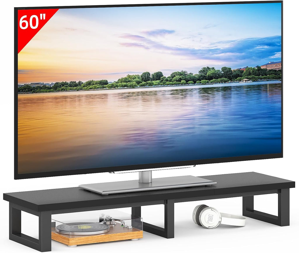 YAOHUOO 45" Large TV Riser for 32-60 inch TV, TV Riser Stand Shelf,Black | Steel Legs,Tabletop TV Stand Riser for Home Office,Fit TV/Monitor/Laptop/Soundbar,7.1"Height,Holds up to 120lbs
