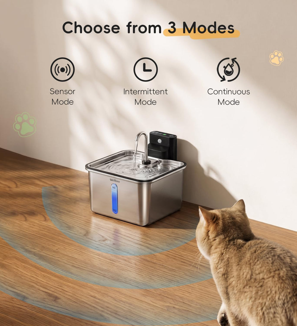 Cat Water Fountain Stainless Steel, 135oz/4L Cordless Pet Fountain for Cat