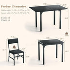 Dining Table Set for 4, Extendable Kitchen Table Cushion Chairs Set of 4, Rectangle Dining Table with Metal Frame & MDF Board, Folding for Small Apartment Saving Space, Black