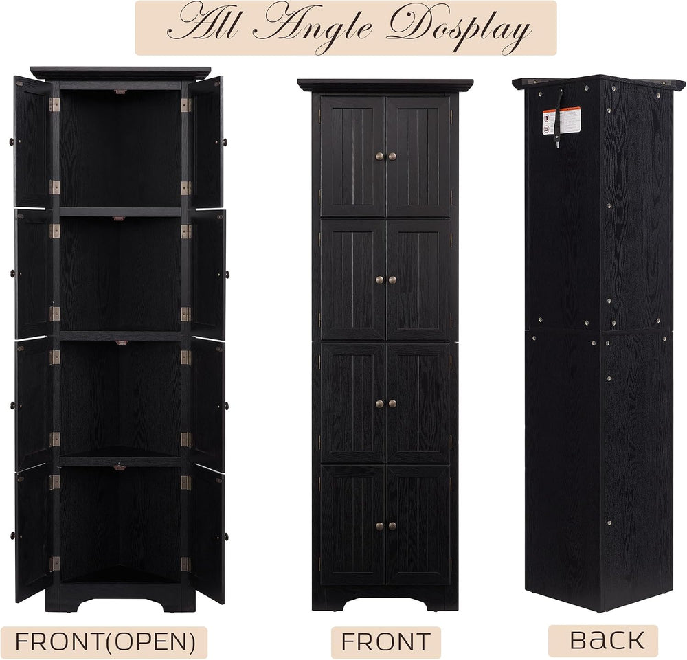 Corner Storage Cabinet 72" H Wooden Kitchen Pantry with 8 Doors, Freesta...