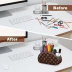 Remote Control Holders Organizer Box with 5 Compartment PU Leather Multi-functional Office Desk Storage Caddy Store Tv Remote for Media Player,Brush,Pencil,Glassees&Office Supplies (Brown+KhakiF)