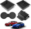 Model Y Juniper and Model 3 Center Console Organizer for Tesla 2025 2026, Refreshed Highland Accessories Set Include Armrest Compartment Tray, Hidden Storage Box and Cup Holder 4Pcs