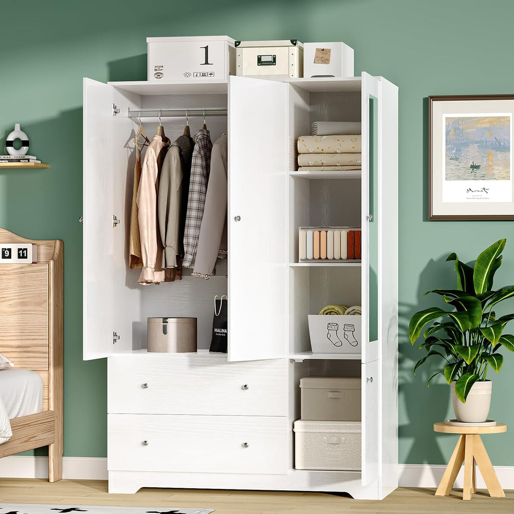 VINGLI Armoire Wardrobe Closet with Doors and Mirror,47"W Wardrobe Cabin...