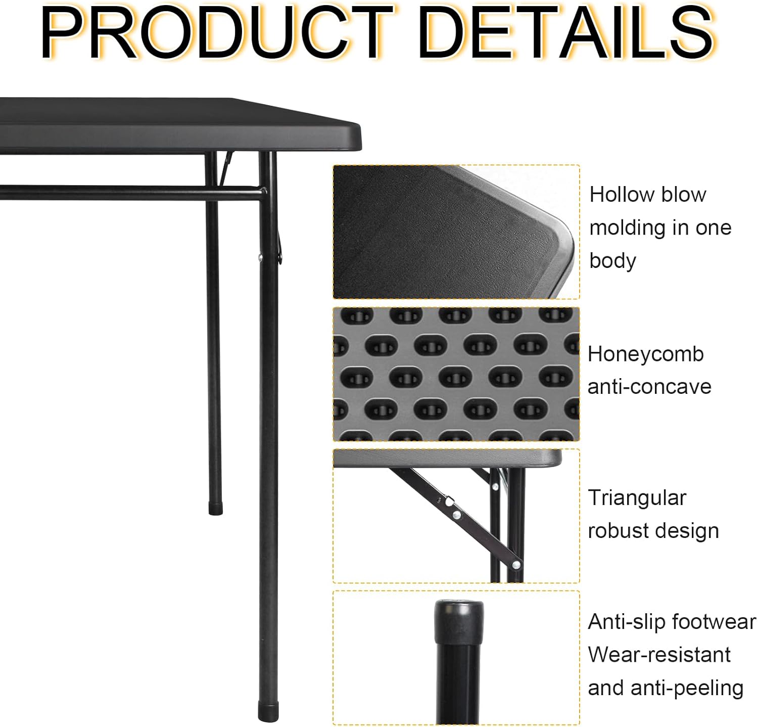 3ft Rectangular Folding Table, All-Occasion Plastic Event Table for Indoor and Outdoor, Portable Desk, Camping, Durable and Stable, HDPE and Steel, Wide Application, Black