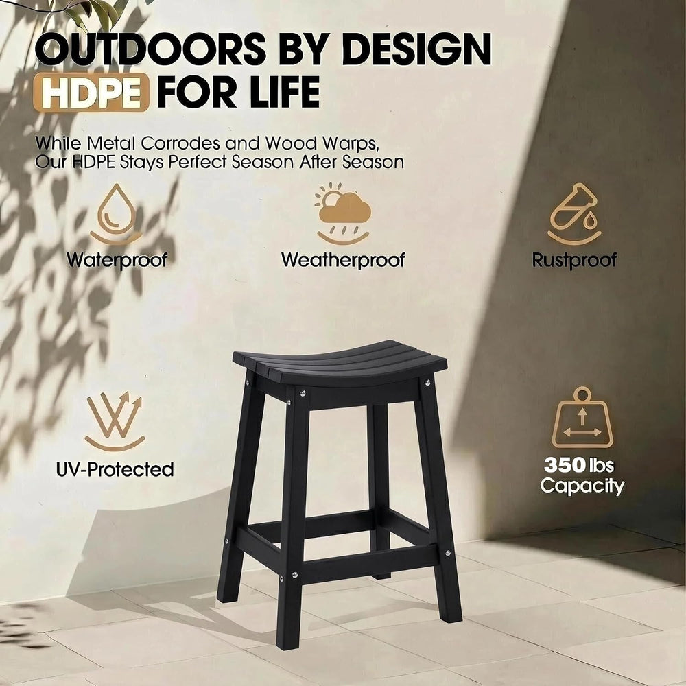 AMILY 24'' HDPE Bar Stool Set of 2, Weather Resistant Outdoor Bar Sto...