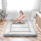 MAXYOYO Japanese Floor Mattress Futon Mattress, 4" Thicken Tatami Mat Sleeping Pad Foldable Roll Up Mat Boys Girls Dormitory Pad Kids Floor Lounger Pillow Bed, Charcoal Grey, Queen Size