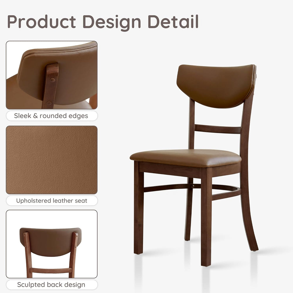 Livinia Bay Dining Chair Set of 2, Solid Malaysian Oak PU Leather Upholstered...