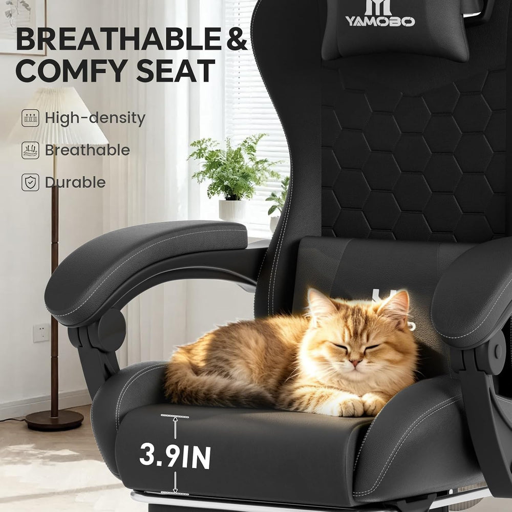 Gaming Chair, Computer Office Chair with Footrest, Adjustable Height & Ba...