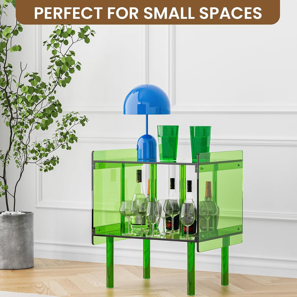 Dethan Acrylic Side End Table Record Player Stand with Vinyl Storage – Modern...