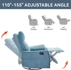Anwick 360° Swivel Rocker Recliner Chair with Heat and Massage, Manual Upholstered Recliner for Small Spaces, Fabric Glider Nursery Chair with Side Pockets for Living Room (Blue)