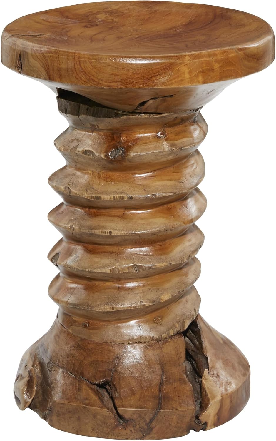 Deco 79 Teak Wood Handmade Live Edge Accent Table with Coiled Base, 13" ...