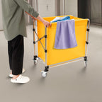 Commercial Laundry Cart with Wheels,Folding Laundry Hamper Cart,Heavy Duty Rolling Laundry Basket with Large Capacity,Laundry Sorter Trolley for Home Hotel Apartment (Yellow, 34.25 * 19.7 * 36.22in)