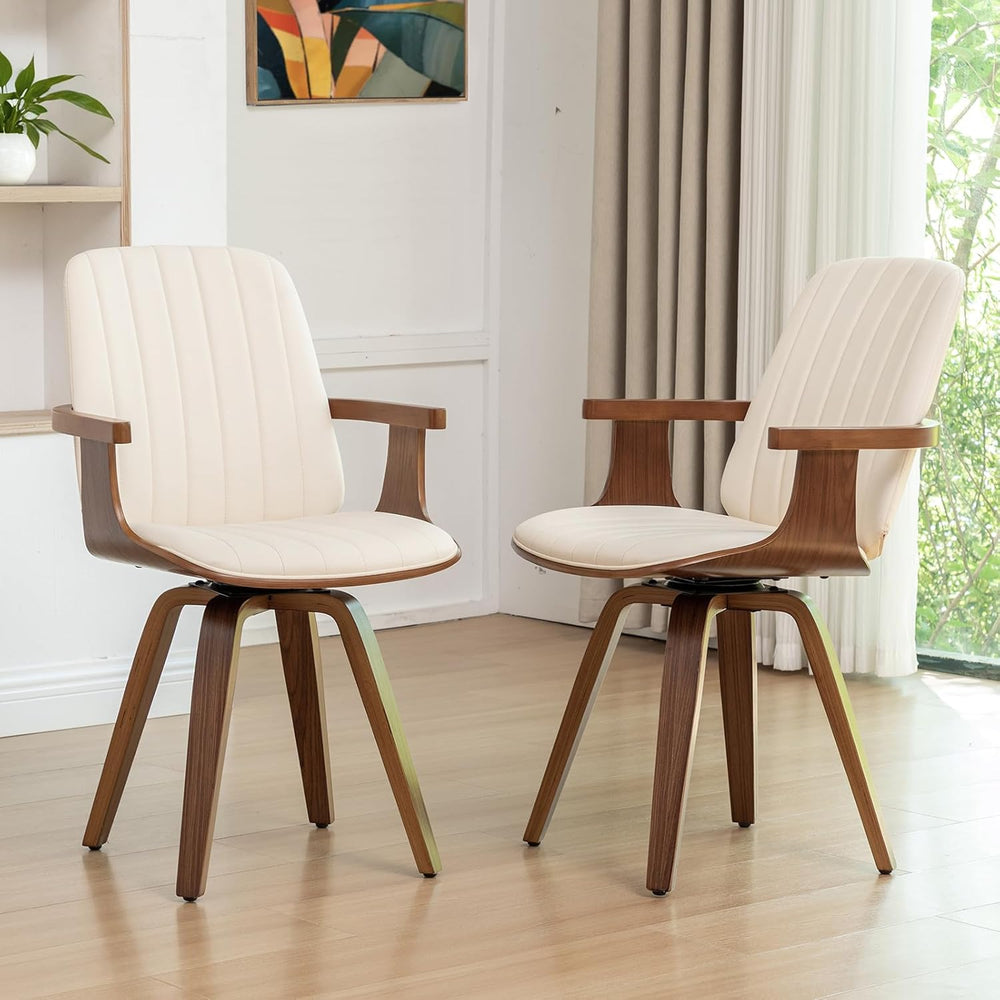 Mid Century Modern Dining Chairs, Swivel Dining Chairs with Arms Walnut | Nat...