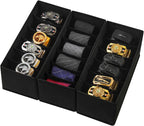 3 Pack Fabric Belt Organizer with 6 Grids per Organizer, Foldable Drawer Organizers for Closet and Drawer, Belt and Tie Holder - Black