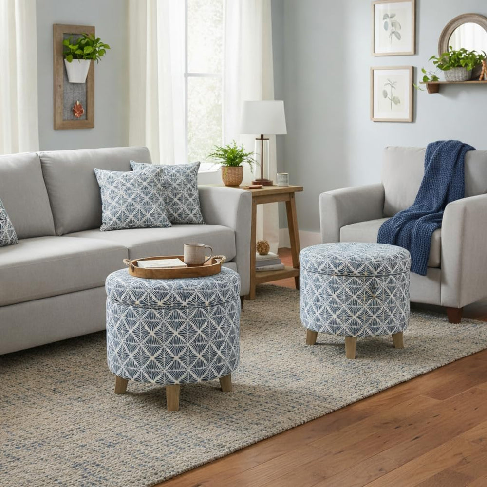 Homepop Home Decor | Upholstered Round Storage Ottoman | Ottoman with Storage...