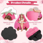 2FT Memory Foam Bean Bag Chair - Ultra Soft Faux Rabbit Fur Round Sofa with Handle & Machine Washable Cover, Comfy Lazy Chair for Kids Teens, Perfect for Reading Gaming in Living Room Bedroom，Magenta