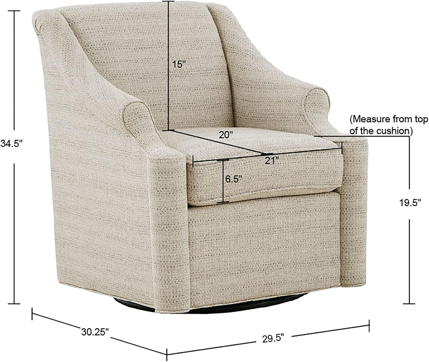 Madison Park Swivel Glider Chair for Living Room, High Back Bedroom Lounge Foam Seat Cushion Upholstered, Nursery Furniture, Metal Base, Fully Assembled, 29.5" W x 30.25" D x 34.5" H, Tan