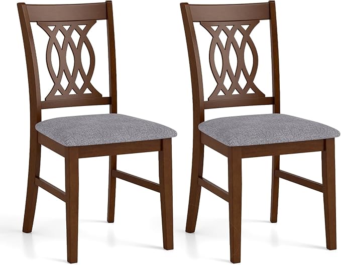 GOFLAME Wooden Dining Chairs Set of 2, Fabric Upholstered Kitchen Chairs with Padded Seat and Rubber Wood Frame, Farmhouse Armless Side Chairs for Dining Room, Living Room, Restaurant