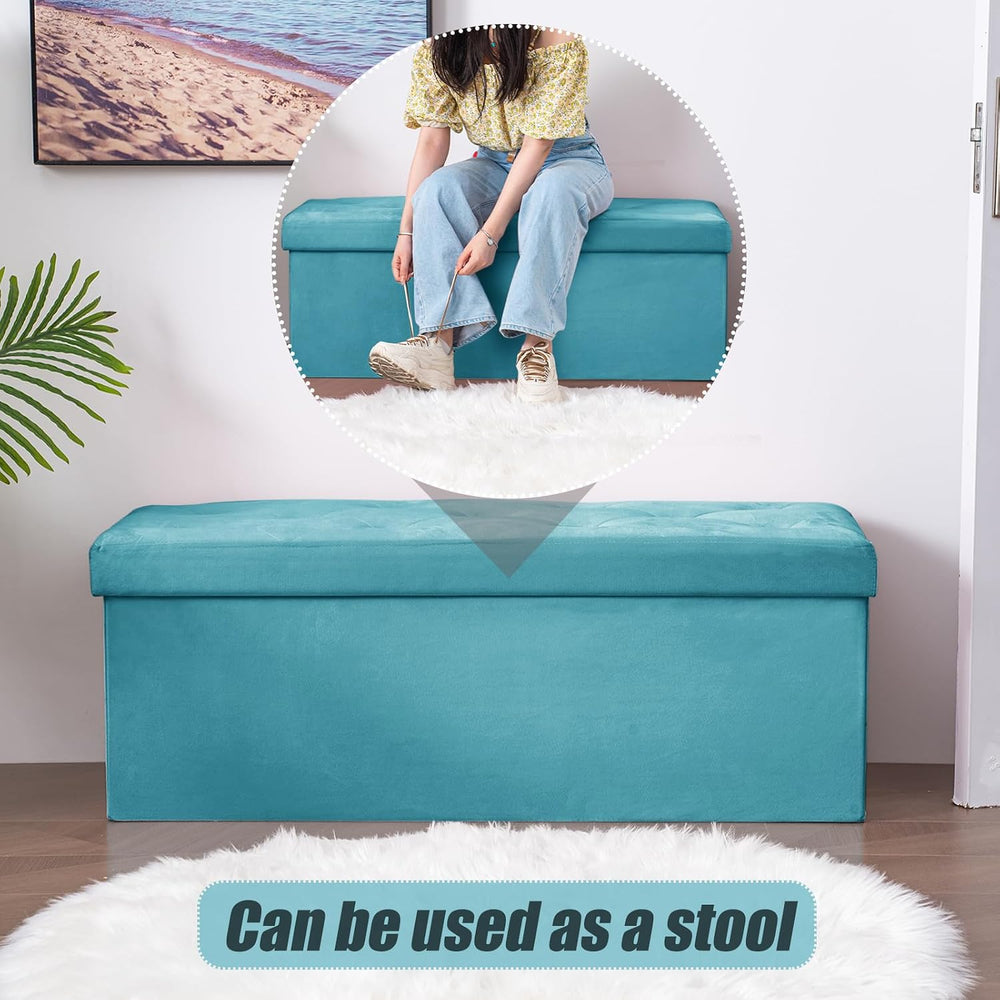 BRIAN & DANY 43 Inches Folding Storage Ottoman Bench, Velvet Ottoman with...