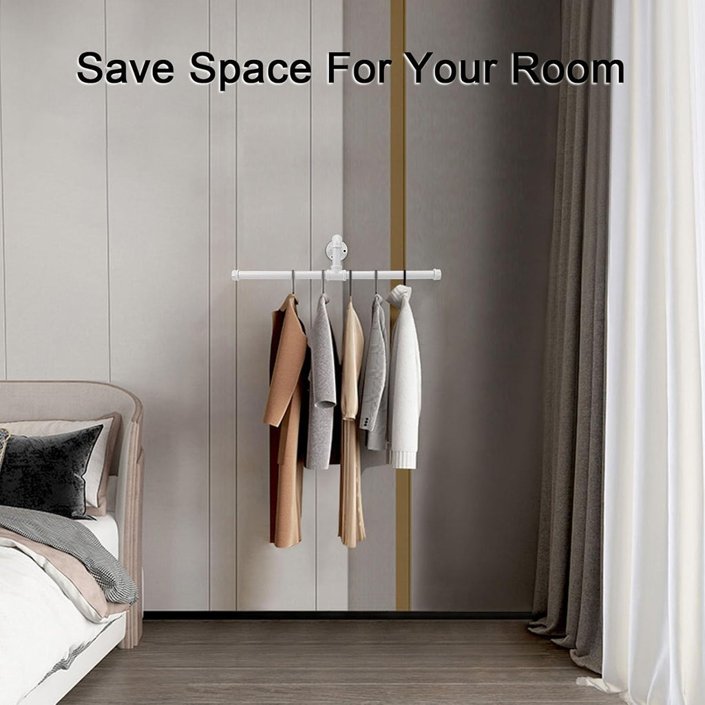 Industrial Pipe Clothes Rack Floating DIY Wall Mounted, Heavy Duty Rustic Vintage Clothing Rod, Metal Garment Bar Space-Saving Hanging for Bedroom, Bathroom and Laundry Room (White 20 inch)