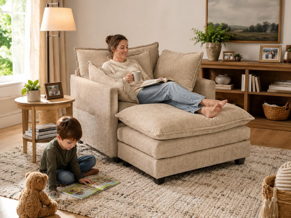 41" Oversized Chair with Ottoman, Chenille Reading Chair and a Half, Dee...