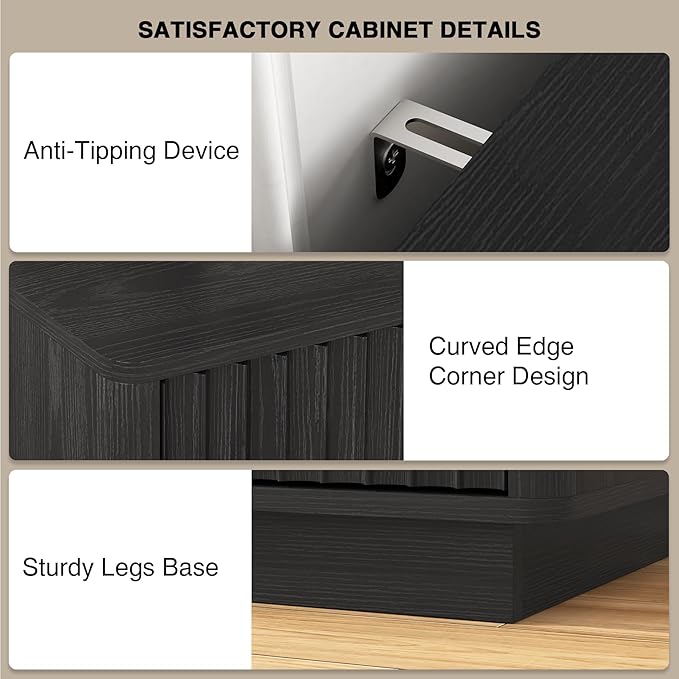 63'' Fluted TV Stand for TVs up to 75'', Modern Long Media Console with Storage Cabinets & Adjustable Shelves,Entertainment Center for Living Room Bedroom (Black)