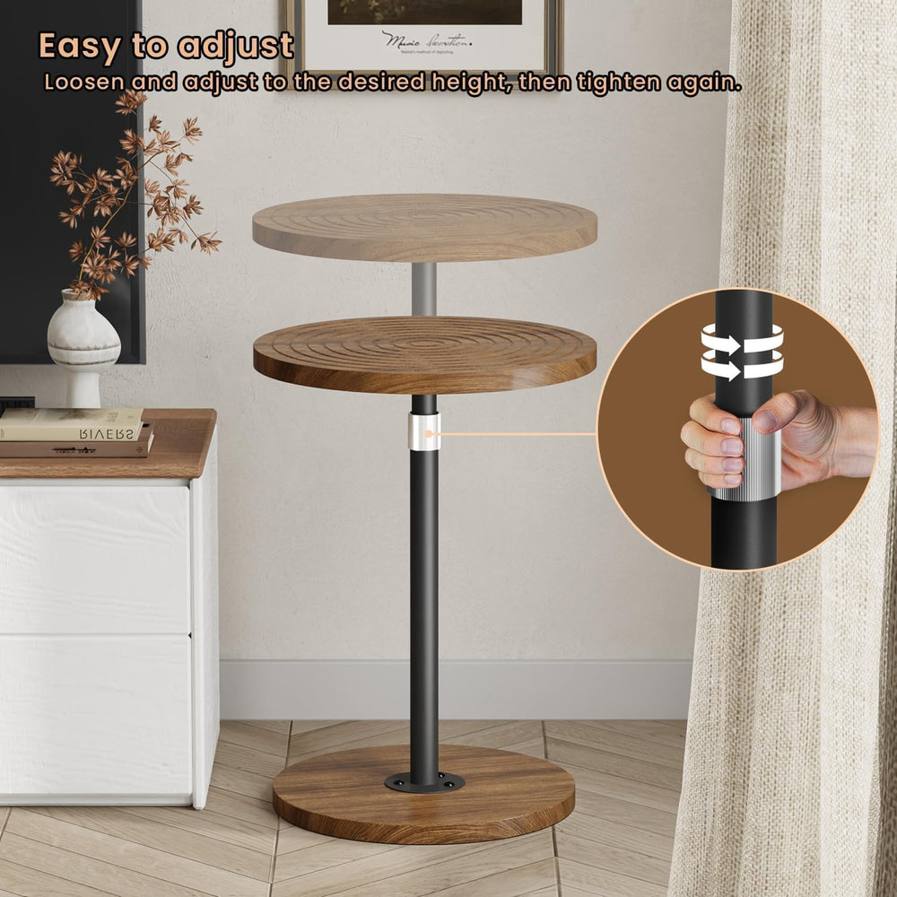 Asgolion Round Small Side Table, Adjustable-Height Drink Table | Pedestal Mar...