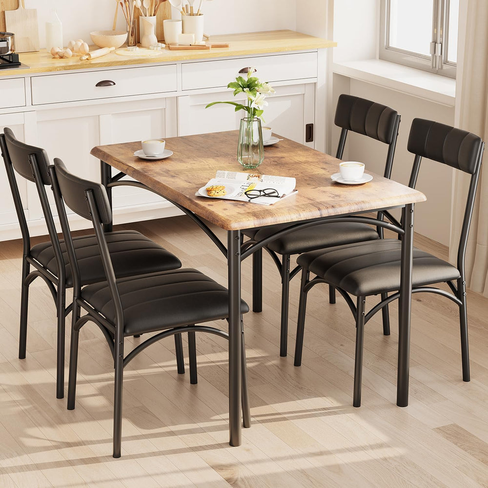 GarveeHome Dining Table Set for 4, Kitchen Table with 4 Upholstered Chairs, W...