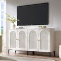 Modern TV Stands for 75 Inch TVs, 61.75‬"W Wood Entertainment Center w/Adjustable Shelves, Mid Century Modern TV Stand w/Arched Fluted Doors, Media Console Cabinet for Living Room, White