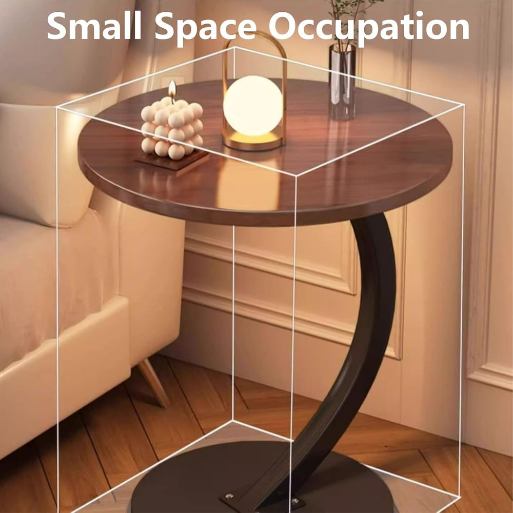 C Shaped Side Tables for Small Spaces Under Sofa End Table for Couch Wood Tab...