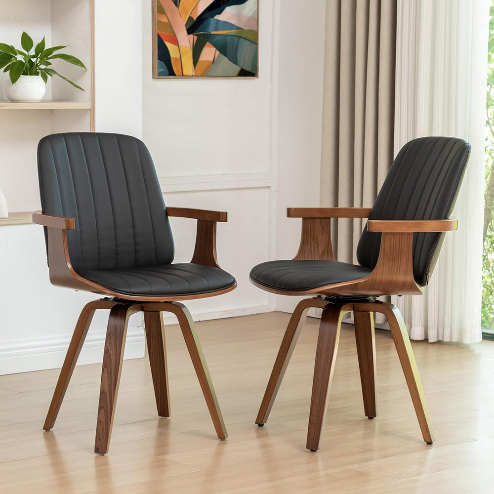WUPOTO Swivel Dining Chairs, Set of 4 Kitchen Swivel Chairs with Walnut Craft...