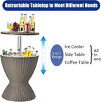 Giantex Outdoor Ice Cooler Side Table with Adjustable Height, 8 Gal Beverage Bucket with Drain Plug, Rattan Patio Bar Table for Poolside, Deck, BBQ & Backyard Parties